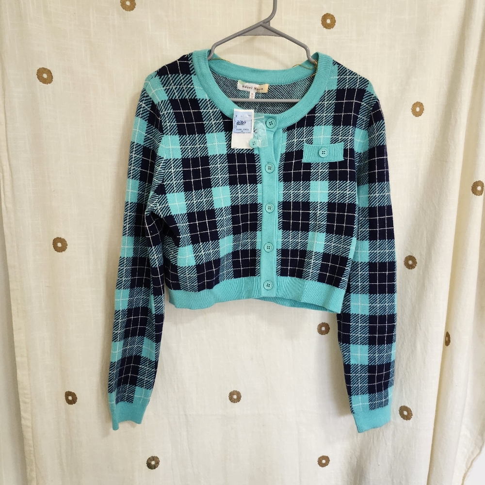 Plaid Cropped Cardigan Sweater